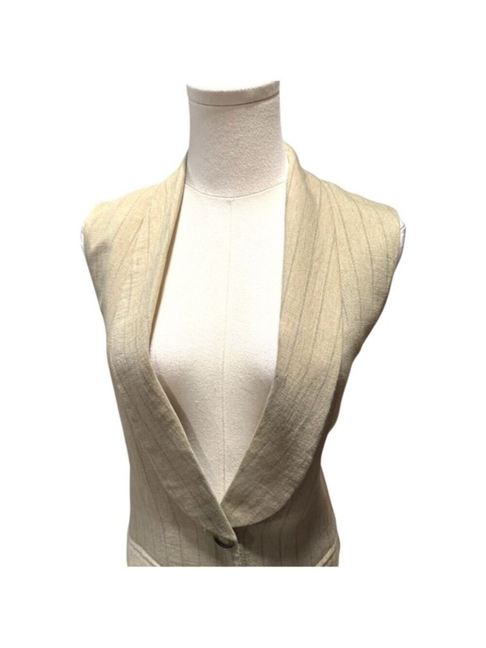 Current Air Sz S Khaki Linen Blend Pinstripe Long Womens Preppy Blazer Vest - Picture 4 of 10